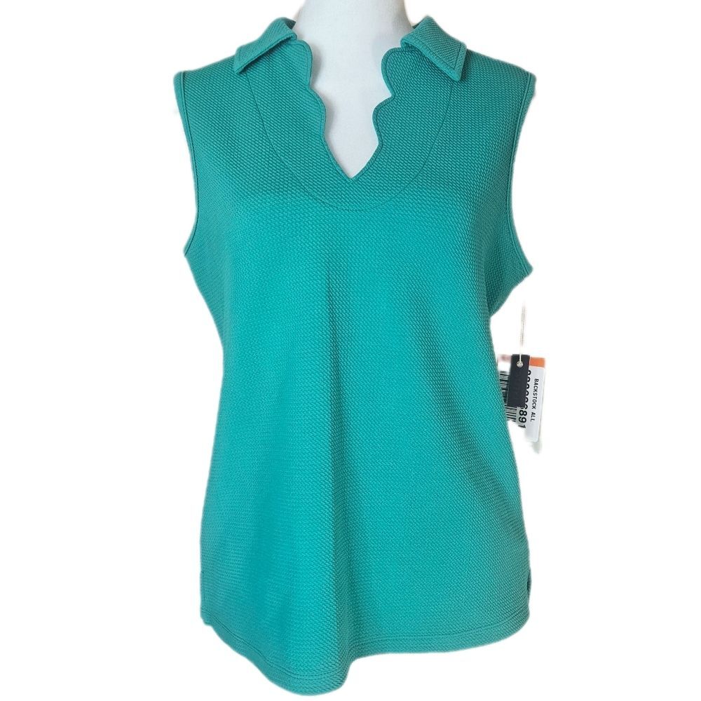 Freely Nadia Polo Tank Sleeveless Women's Small Scalloped Golf Tennis Recycled